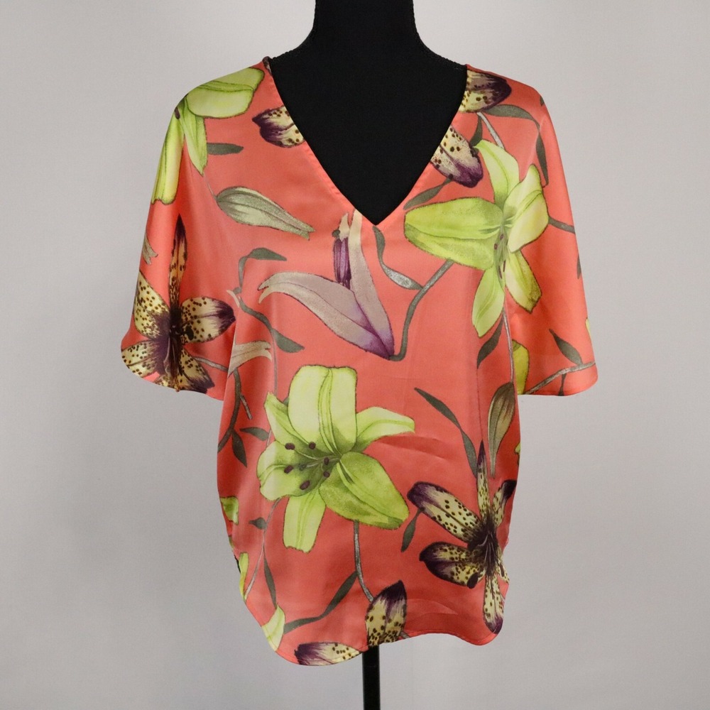 Banana Republic Top Womens‎ XS Blouse Shirt V-Neck Colorful Floral Short Sleeve